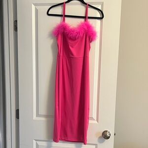 Pink Feather Trim Dress